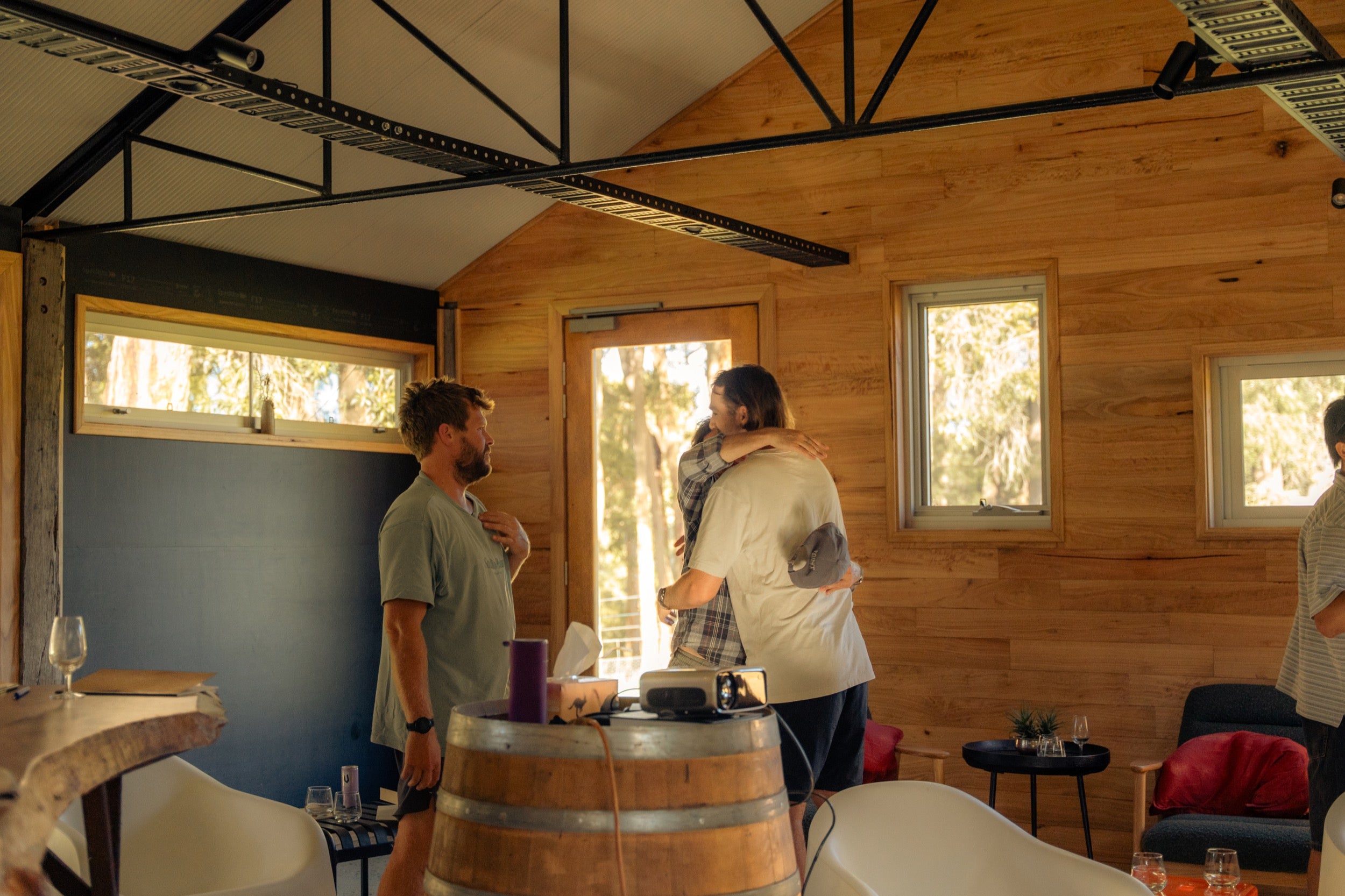 Intimate moment — cellar door interior